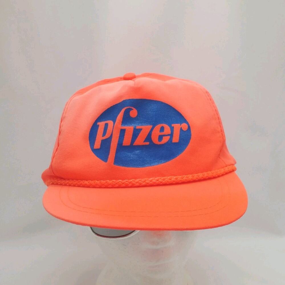 Vintage Pfizer Hat Neon Orange Snapback Cap K-Products KC Corporate Promo 90s
